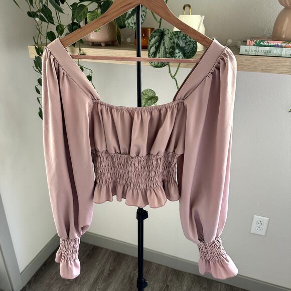 HYFVE Tops - HYFVE Off Shoulder Smocked Blouse Size L Dusty Rose Peasant Boho Chic Brunch